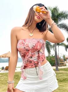 Soleia Women's Cropped Top With Ruffle Trim