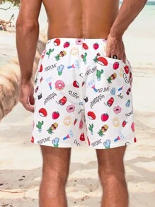 Manfinity Men's Swimming Trunks With Letter And Strawberry Print