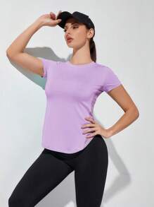 Exploreva Curved Hem Solid Sports Tee