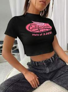 SHEIN Unity Của phụ nữ Retro In Top Cây trồng Ngắn tay Áo thun - màu đen - Xem 1