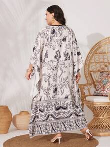 Al Najma Của phụ nữ Kích thước lớn Tiếng  Ả Rập Quần áo Với In hoa - Màu be - Xem 4