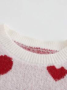 SHEIN LUNE Suéter de mujer con estampado de corazón, suéter de punto para otoño e invierno - Blanco - Ver 3