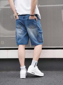 Claim Dot Men's Washed Denim Shorts Baggy Jorts Plain Light Blue Going Out Rapper, Men's Baggy Denim Shorts, Men's Ripped Denim Shorts, Jean Shorts For Men Loose Fit Going Out Hang Out Commute Work