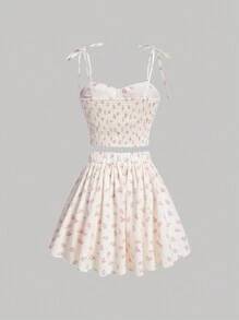 SHEIN MOD 小碎花印花吊带上衣和裙子，2 件/套 - 彩色 - 查看 2