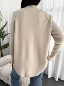 EURMUSE Mock Neck Raglan Sleeve Sweater - Beige - View 2