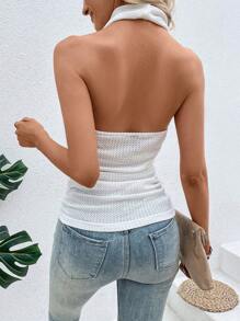 Chiquease 前垂褶露背掛脖上衣 - 白色 - 查看 2