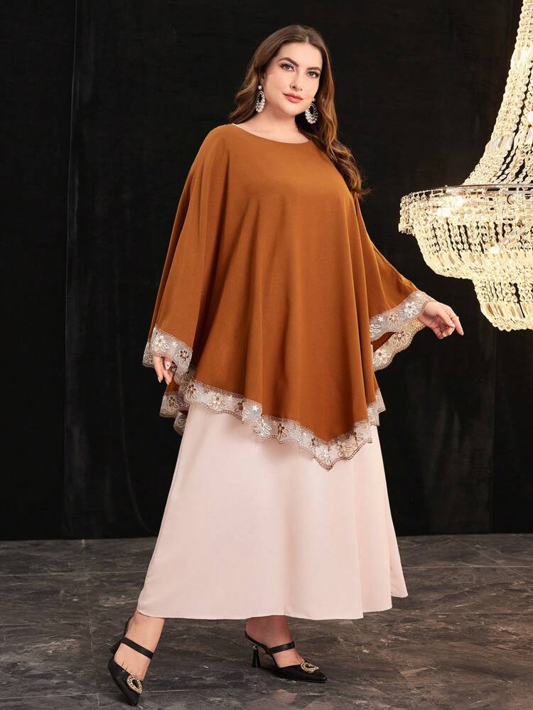 Plus Size Women's Arab Clothing Embroidered Mesh Floral Patchwork Abaya