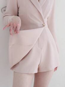 DAZY 女士純色長袖連身褲,對比色領口和短褲 - 粉色 - 查看 8