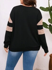 SHEIN LUNE 大码女款拼色 V 领运动衫 - 彩色 - 查看 2