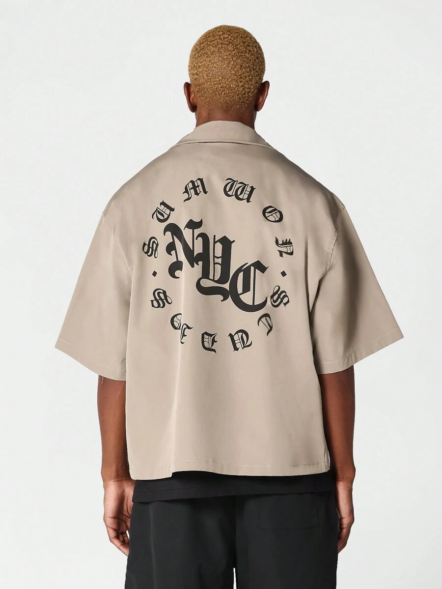 SUMWON Boxy Fit Nylon Shirt With Front And Back Graphic Print - Apricot - View 1