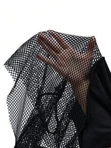 SHEIN Coolane 1 Miếng Siêu crop Lưới áo có mũ Áo Đối với phụ nữ - màu đen - Xem 8