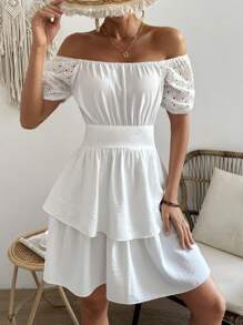 SHEIN LUNE Robe Superposée De Couleur Unie À Col Carré - Blanc - Voir 5