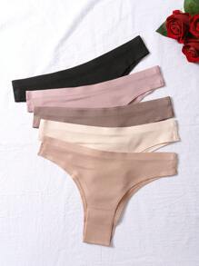 5 Piezas Bragas Triangulares Tejidas A Rayas Sólidas De Un Solo Color - Multicolor - Ver 5