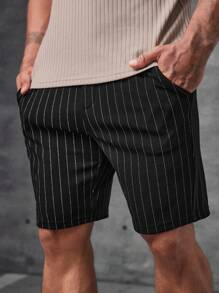 Manfinity VCAY Men's Striped Knitted Shorts Sweat Plain Black Urban Casual