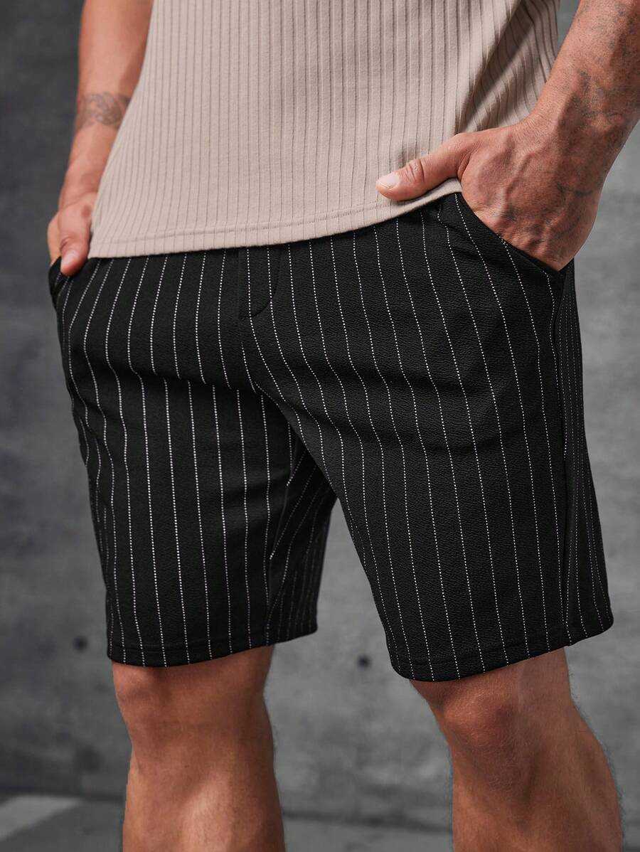 Manfinity VCAY Men's Striped Knitted Shorts Sweat Plain Black Urban Casual