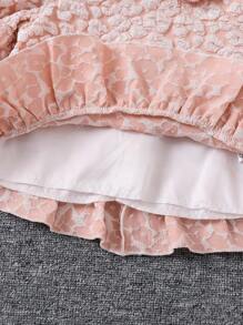 SHEIN Young Girl Pink Textured Elegant Ladylike Short Sleeve Two Pieces Set - Pink - View 5