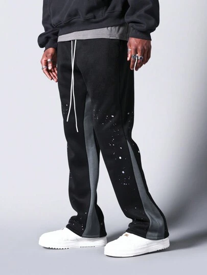 SUMWON Painterly Splatter Print Wide Leg Sweatpants