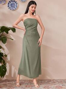 Mulvari Damen Einfarbige Langarm Bluse Und Kleid Set