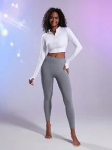 Easithlete 女式立領運動短長袖t卹 - 白色 - 查看 5