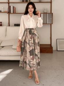 DAZY 女士全印花几何图案百褶裙，秋季服装 - 彩色 - 查看 4