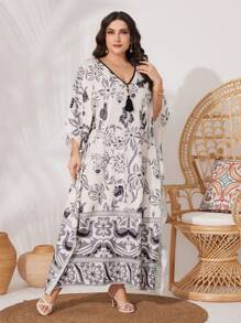 Al Najma Của phụ nữ Kích thước lớn Tiếng  Ả Rập Quần áo Với In hoa - Màu be - Xem 6