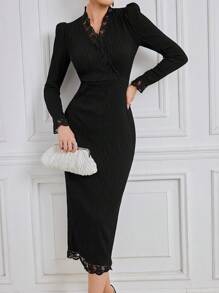 Modelyn Women's Lace Floral Wrap Dress - Black - View 8