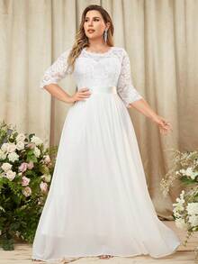 MIUSOL Plus Floral Lace Bodice Flare Hem Evening Party Maxi Formal Dress