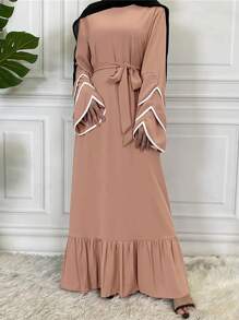 Vestido De Mujer Con Mangas Acampanadas En Bloques De Color - Rosa - Ver 1