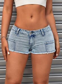 SHEIN ICON Frayed Hem Stonewashed Denim Shorts