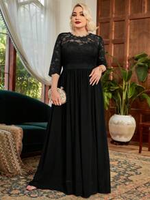 MIUSOL Hơn Ăn mặc trang trọng Ren hoa Áo nịt ngực Viền lấp lánh Buổi tiệc Thêm dài - màu đen - Xem 1