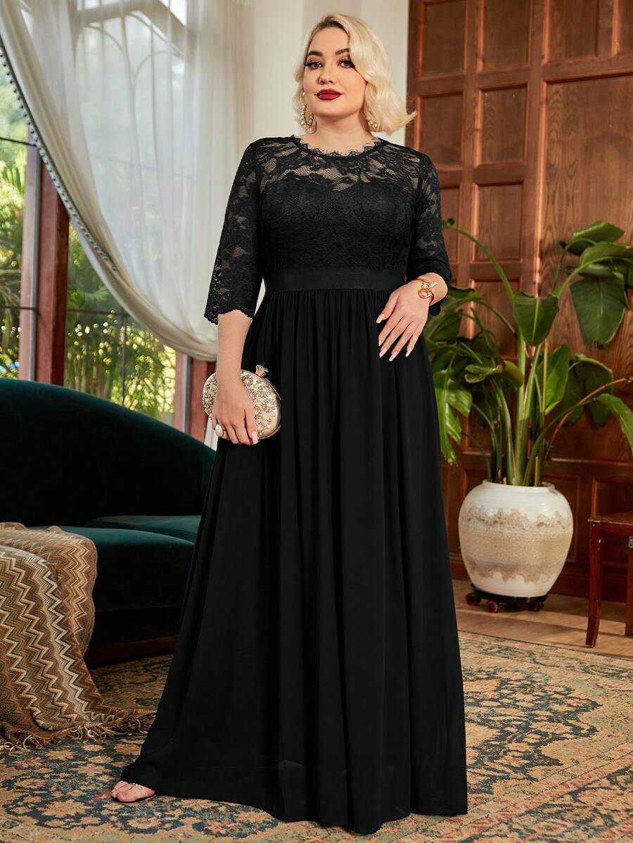 MIUSOL Hơn Ăn mặc trang trọng Ren hoa Áo nịt ngực Viền lấp lánh Buổi tiệc Thêm dài - màu đen - Xem 1