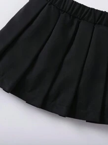 SHEIN Young Girl Solid Color Pleated Skirt - Black - View 5