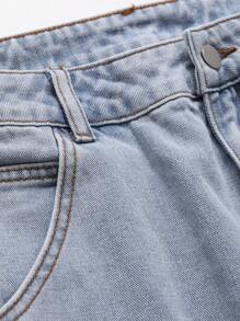 DAZY Solid Color Denim Pants With Slanted Pockets Women Jeans - Light Wash - View 4