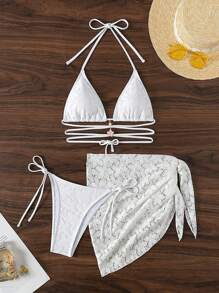 Swim Mod Summer Beach 3pcs/Set Women's Lace Bikini Set