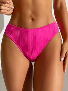 SHEIN Swim Summer Beach Women's Ribbed Hipster Bikini Bottoms - Hot Pink - View 1