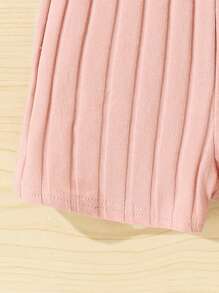 SHEIN Leap Crew Baby Girl Casual Knitted Solid Color Cami Romper 3pcs/Set - Multicolor - View 3