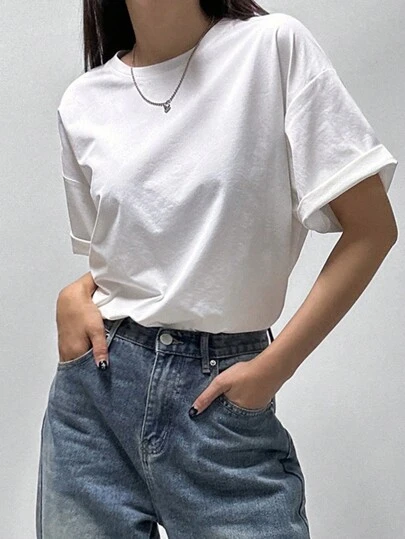 DAZY 女士纯色圆领 T 恤 Y2k