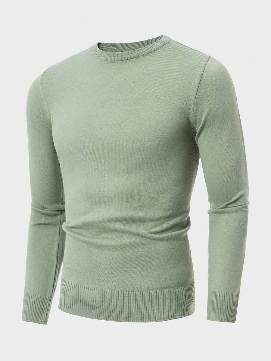 SHEIN Cottnline Men's Slim Fit Sweater - Green - View 1