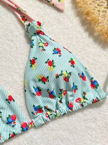 Swim Mod 夏季海滩女士碎花露背分体比基尼套装情人节 - 彩色 - 查看 4