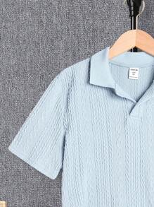 SHEIN Solid Short Sleeve Polo Shirt For Tween Boy - Blue - View 3