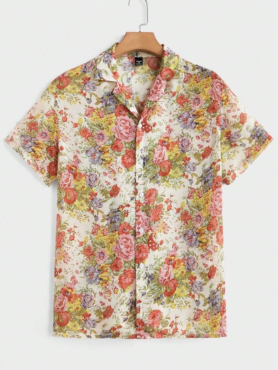 Manfinity RebelGame Nam In hoa Vá lại Vòng cổ Ngắn tay Áo sơ mi - Nhiều màu - Xem 1