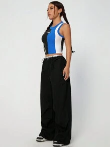 SHEIN EZwear Personalized Tri-Color Knit Patchwork Vest Top - Multicolor - View 6