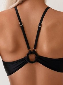 SHEIN Swim Summer Beach Ladies' High Waist Bikini Set With Circular Ring Connection - Black - View 5