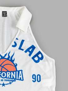 SHEIN EZwear Plus Size Basketball & Letter Print Tank Top For Summer-White - White - View 5