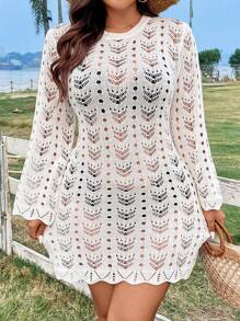 Flirla Kích thước lớn Của phụ nữ Xu hướng: Cắt giảm Áo len dệt kim Đầm - trắng - Xem 5