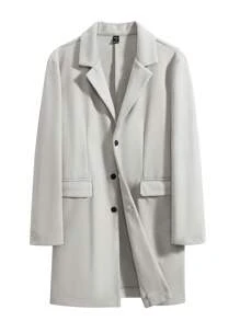 Manfinity Mode Men's Single Breasted Woolen Overcoat With Long Sleeves - Light Grey - View 3