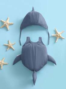 SHEIN Atuendo Adorable Y Cómodo En Forma De Tiburón Para Bebé Niño - Azul - Ver 2