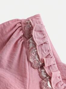 Teen Girl's Short Puff Sleeve Dress With Frill Edge Frill - Pink - View 4