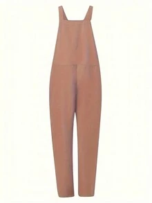 純色口袋連身褲 - 藕粉色 - 查看 2