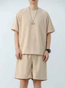 DAZY Men'S Two-Piece Solid Color Raglan Sleeve Summer T-Shirt Shorts Set